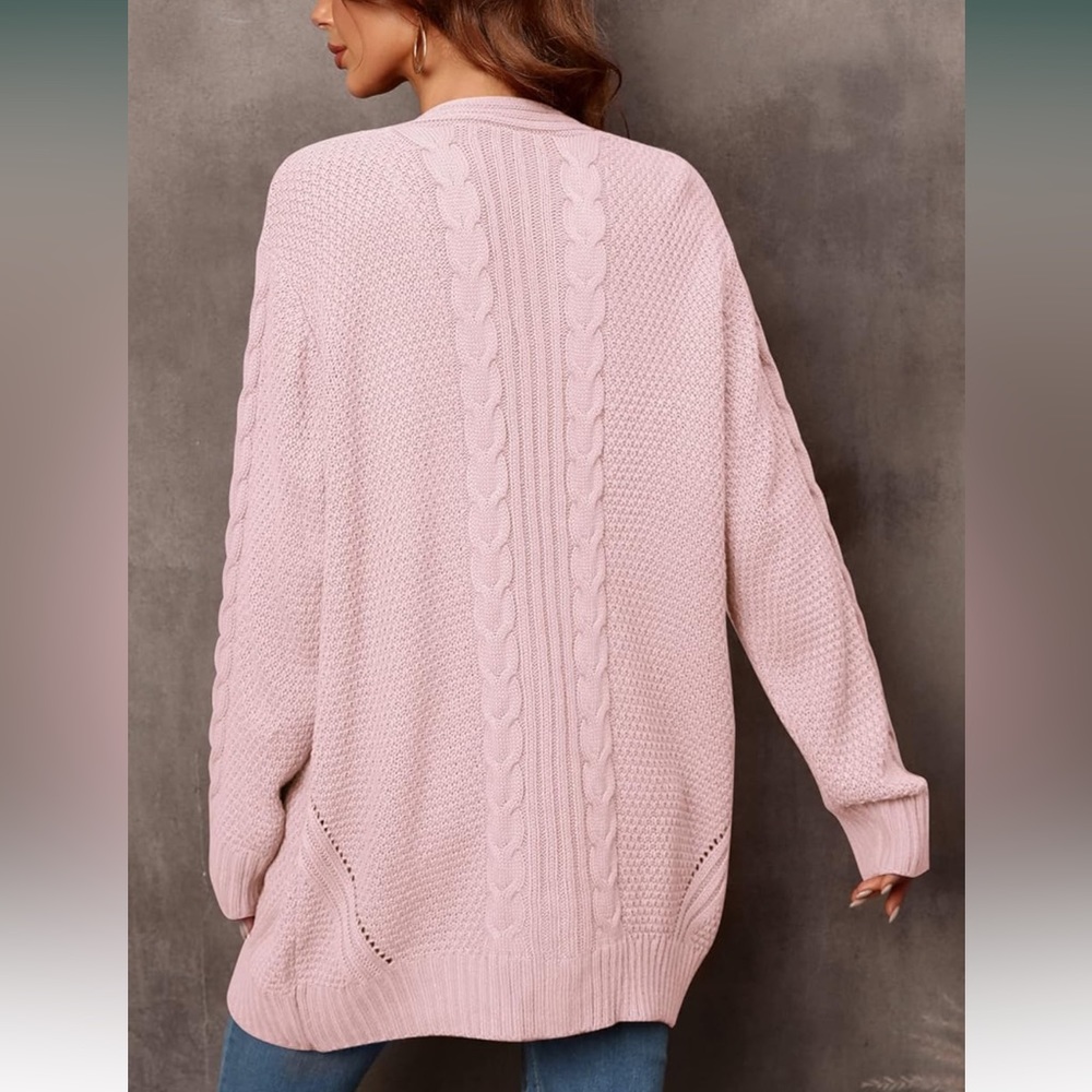❤️SOLD LOCALLY❤️ Women's Cable Knit Open Front Cardigan - Pink S - Picture 5 of 9